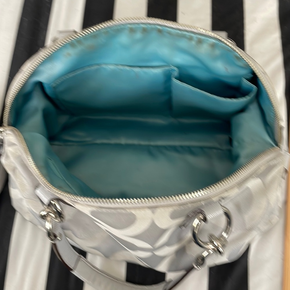 Coach Signature Silver/Turquoise Satchel and Makeup Bag - Picture 11 of 16